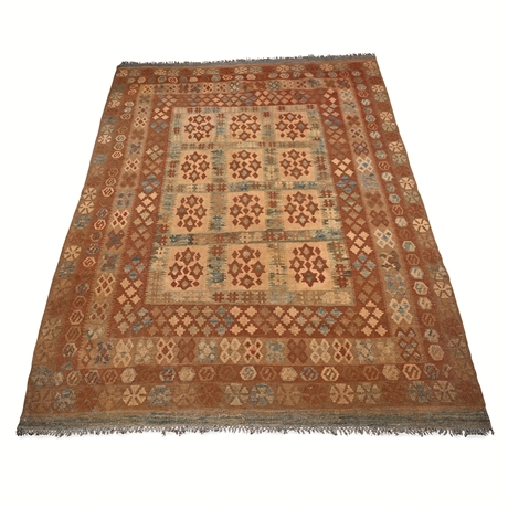 Pakistani-Afghan Kilim Rug — 5’6” x 7’11”, Circa 2000, Geometric Pattern