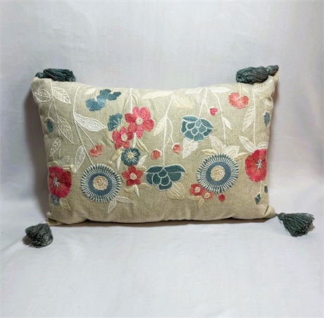 Crewel Embroidered Decorative Pillow