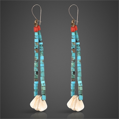Santo Domingo Turquoise Rolled Heishi Dangle Earrings
