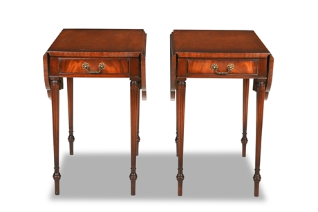 Pair Louis XVI Style Drop Leaf Mahogany Tables by Imperial