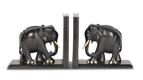 African Carved Elephant Bookends