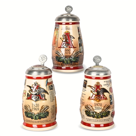 Anheuser-Busch Marketing Milestones Stein Set, Ltd Ed, Pewter Lids