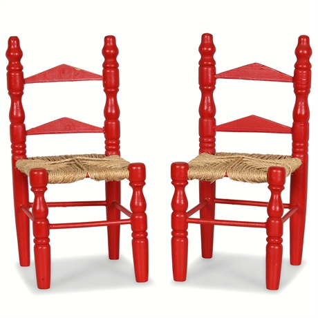 Pair Mexican Folk Art Doll Size Chairs