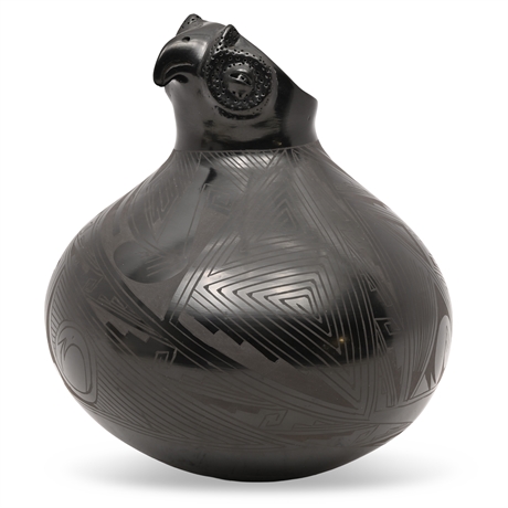 Reynalda Quezada Owl Effigy Black-on-Black Pottery, 10.25"