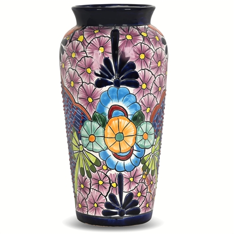 15" Hand-Painted Talavera Vase – Vibrant Floral Design