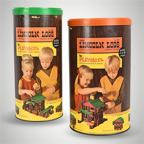 1969 Playskool Lincoln Logs No. 890 & No. 891 Canister Sets