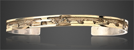 Navajo Storyteller Cuff Bracelet — Signed "B" Sterling & 12KGF