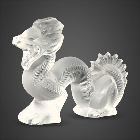 Lalique France Frosted Crystal Dragon Figurine, Signed