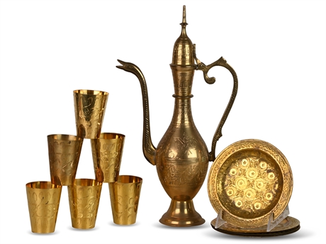 Vintage Tooled Brass Tea Set