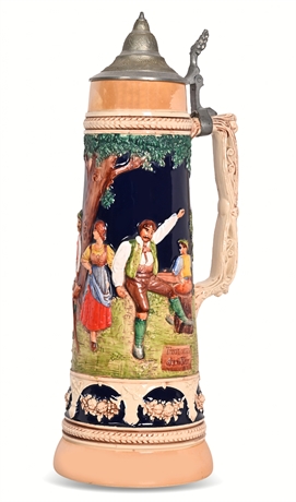 Gerz “Tanz auf der Alm” German Beer Stein – 16” Relief, Aluminum Lid