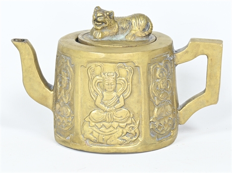Brass Buddhist Themed Tea Kettle