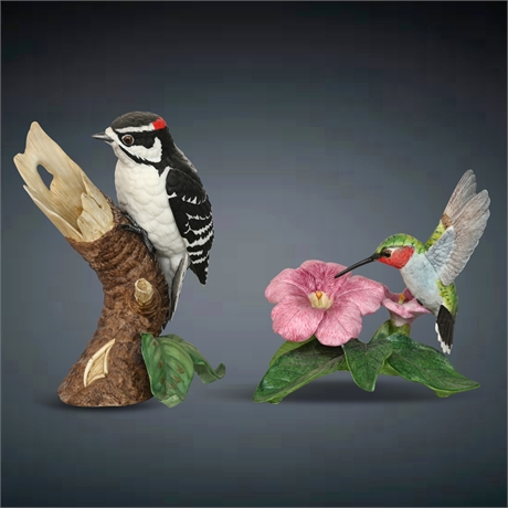 Vintage Lenox "Hummingbird" and "Downy Woodpecker" Bird Figurine
