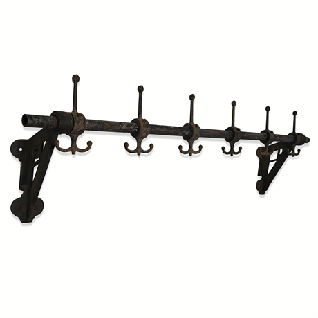 Antique Industrial Cast Iron Coat Rack – 6 Double Hooks, 49"