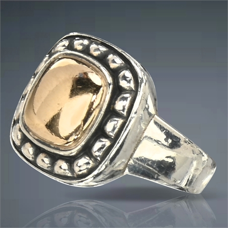 James Avery 14K Gold and Sterling Silver Beaded Square Ring