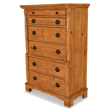 Classic Bassett Six-Drawer Tall Chest of Drawers — Brass Pulls, Velvet-Lined Top