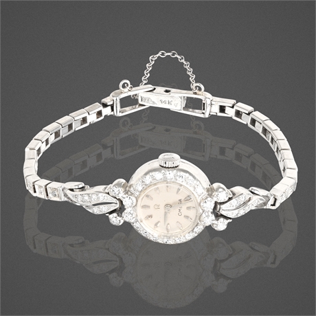 Omega Ladies 14K White Gold Diamond Cocktail Watch – 50 Diamonds, 16.4g, Non‑Wor