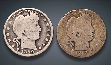 1893 & 1899 Barber Silver Quarters