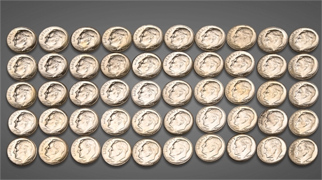 1964-P Roosevelt Silver Dimes - Roll of 50 Uncirculated