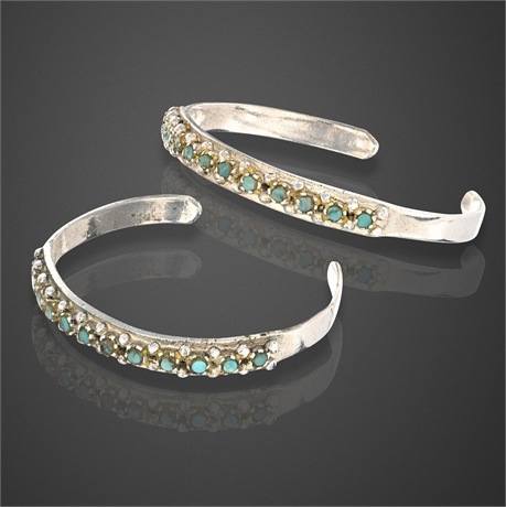 Sterling Silver Turquoise Baby Cuff Bracelets Pair – Child Size