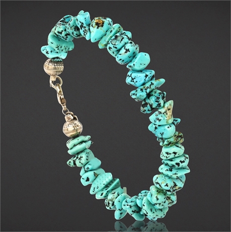 Sterling Silver & Turquoise Nugget Bracelet – 925 Marked, 21.8g