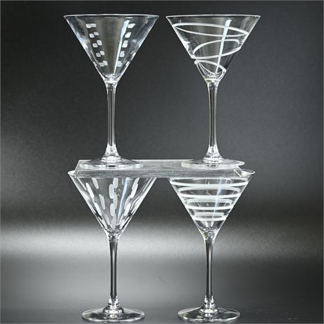 Set of (4) Etched Martini Glasses