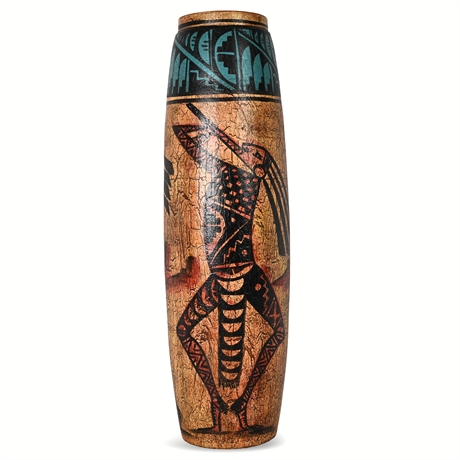 Solis Ollin Hand-Painted Kokopelli Vase – 19.5" Ceramic, Made in Mexico