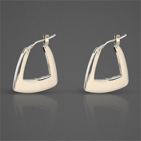 Vintage Sterling Silver Geometric Hoop Earrings, 925
