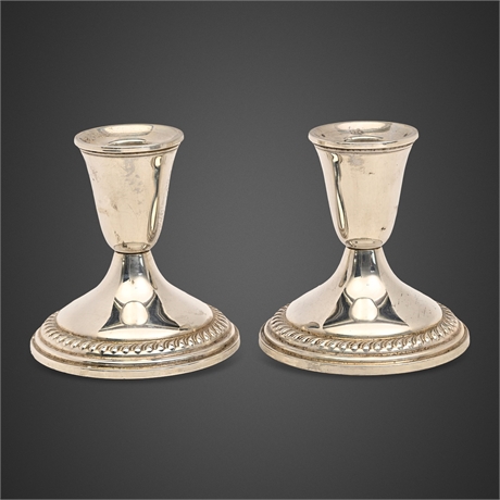 Empire Sterling Silver Candlesticks, Pair — Gadroon-Edged Bases