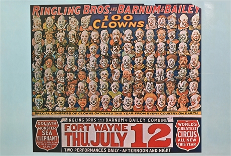 Ringling Bros & Barnum & Bailey Bros 100 Clowns Poster