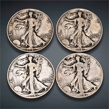 1941 (4) Walking Liberty Silver Half Dollars