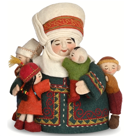 Mother With Children: Felted Wool Folk Doll