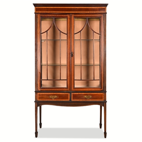 Hepplewhite-Style Inlaid Mahogany Display Cabinet, 20th C, Lighted
