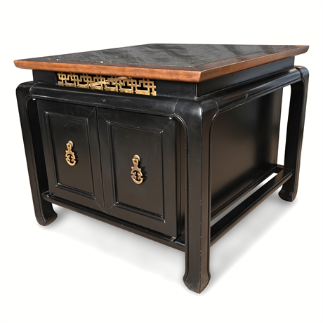 Gordon’s Ming Style Side Table – Pierced Brass, Stone Top, Solid Wood