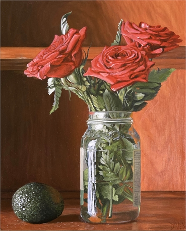 'Still Life: Roses and Avocado' - Bob Diven Original