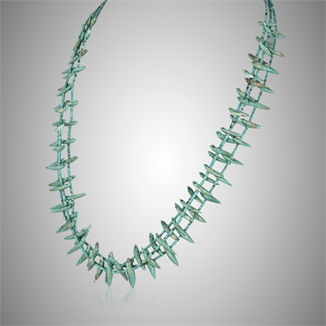 Zuni 3-Strand Turquoise Bird Fetish Necklace, 91 Carvings, Sterling Silver