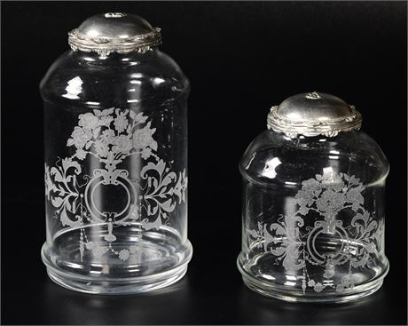 Frosted Apothecary Jars with Pewter Lids +