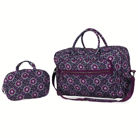 Vera Bradley "Lilac Medallion" XL Duffel Travel Bag & Makeup Bag – #VBD18