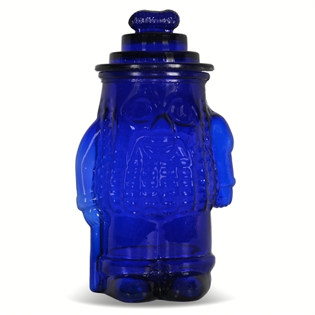 Vintage Cobalt Blue Mr. Peanut Glass Jar with Lid – 13" Planters