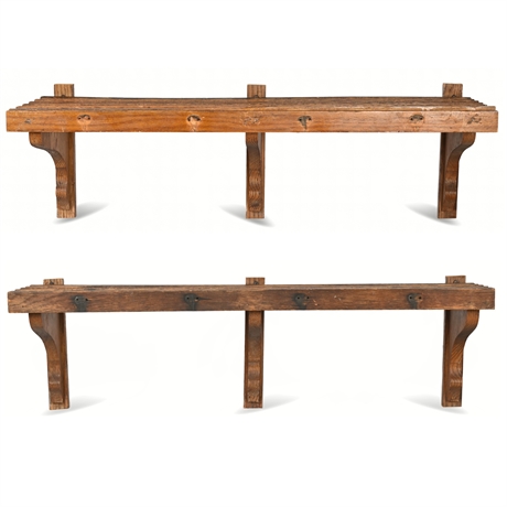 Pair Antique Oak Wall Shelves