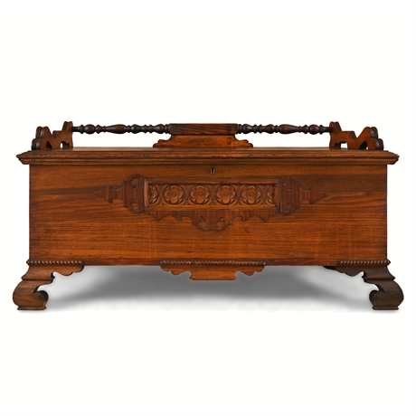 Connersville Cabinet Co. Cedar Chest c.1892–1915 — Gothic Carved Panel, Walnut