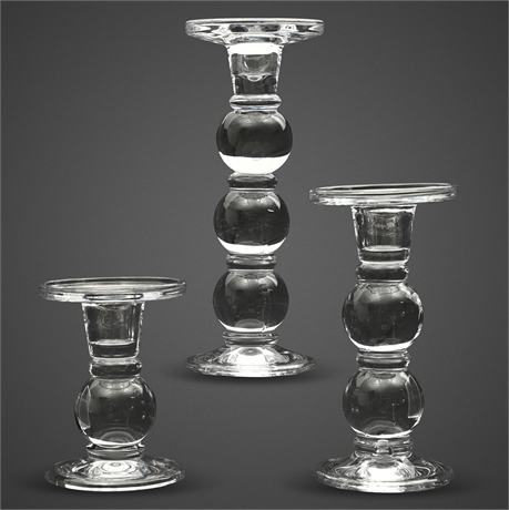 Set of 3 Crystal Bubble Candlesticks, Graduated Heights