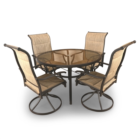 Hampton Bay® Patio Set – Glass Table + 4 Rocking Swivel Chairs
