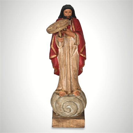 Rustic Folk Sacred Heart Devotional Santo — Santo Bulto with Host