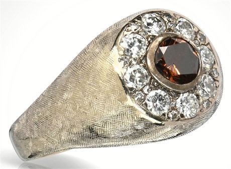 Vintage Cognac Diamond 18K White Gold Men's Ring