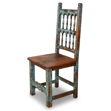 Rustic Mesquite Burl Hand-Carved Chair — Turned Spindles