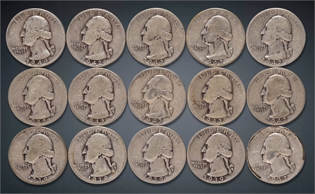 1938 - 1949 (15) Silver Washington Quarters