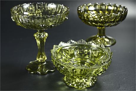 Green Glass Pedestal Bowls