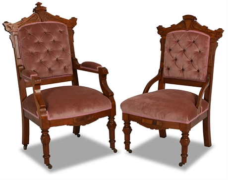 Pair Victorian Eastlake Parlor Chair