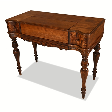 Victorian Spinet-Form Writing Desk, Burl Veneers, Fitted Interior