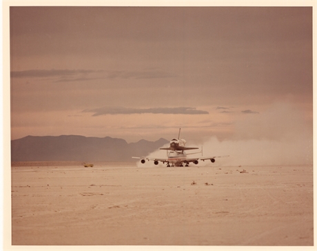 Space Shuttle Columbia & 747 Departing Northrup Strip — Original US Army Photo